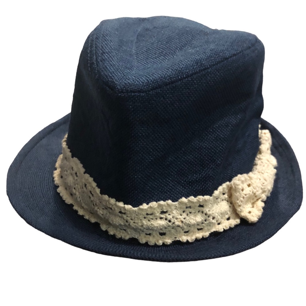Hat Navy blue Fedora Style with Crotchet Detail SZ One size